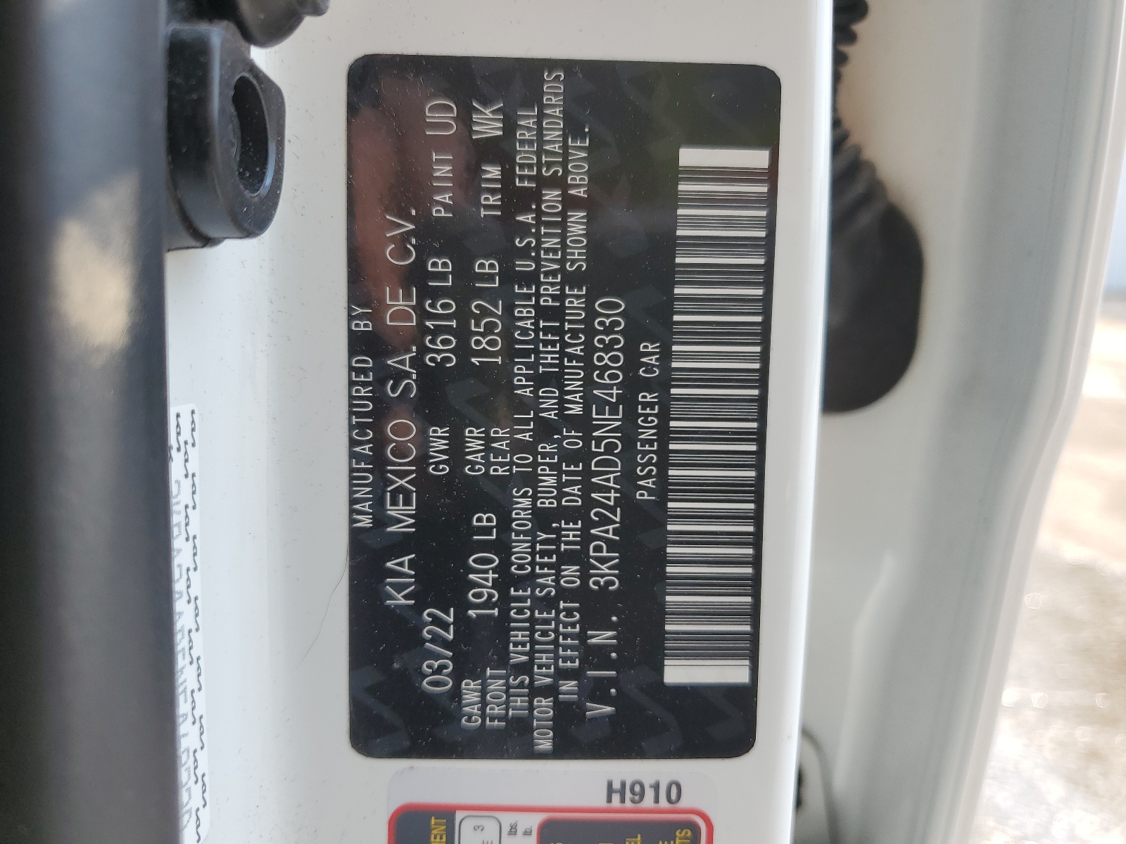 3KPA24AD5NE468330 2022 Kia Rio Lx