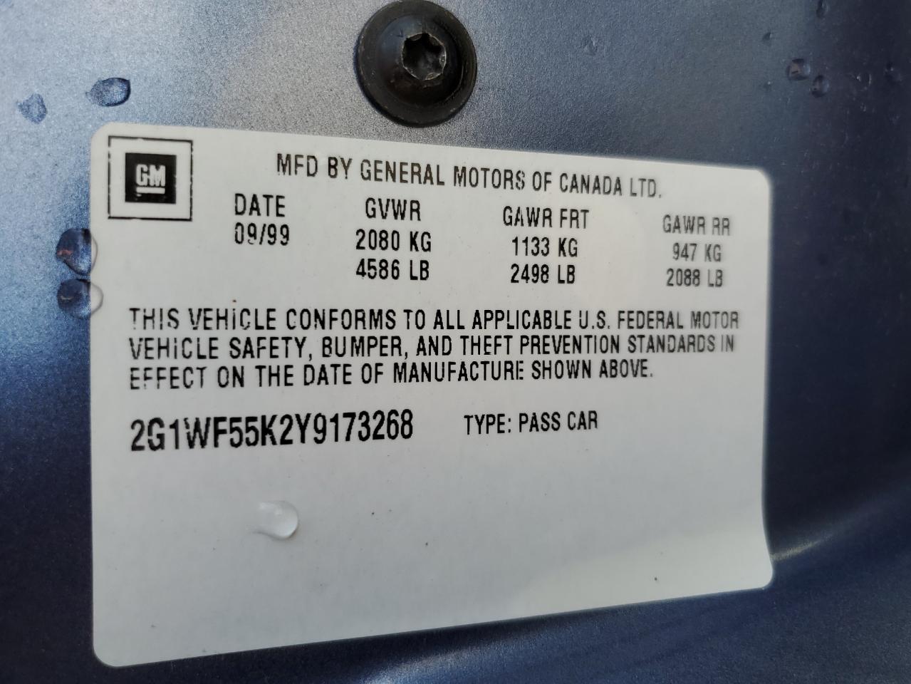 2000 Chevrolet Impala VIN: 2G1WF55K2Y9173268 Lot: 61509134