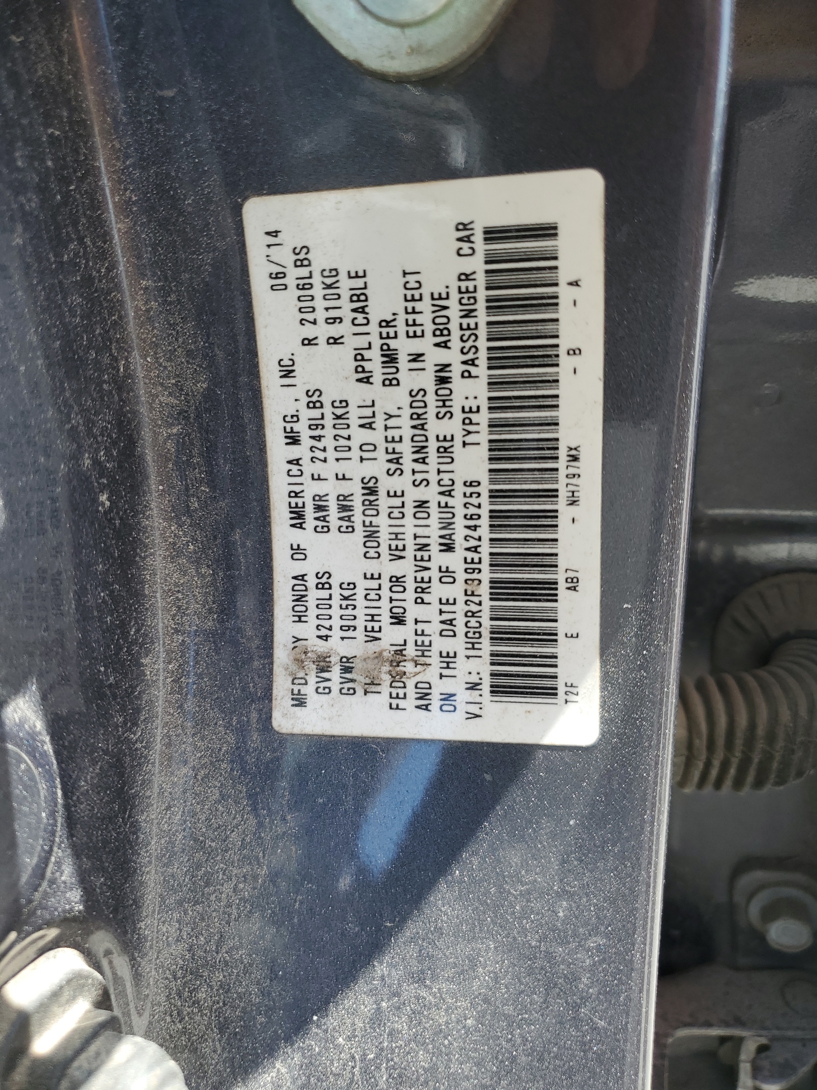 2014 Honda Accord Lx vin: 1HGCR2F39EA246256