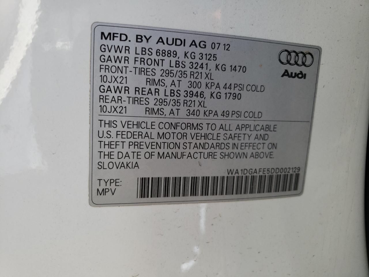 WA1DGAFE5DD002129 2013 Audi Q7 Prestige