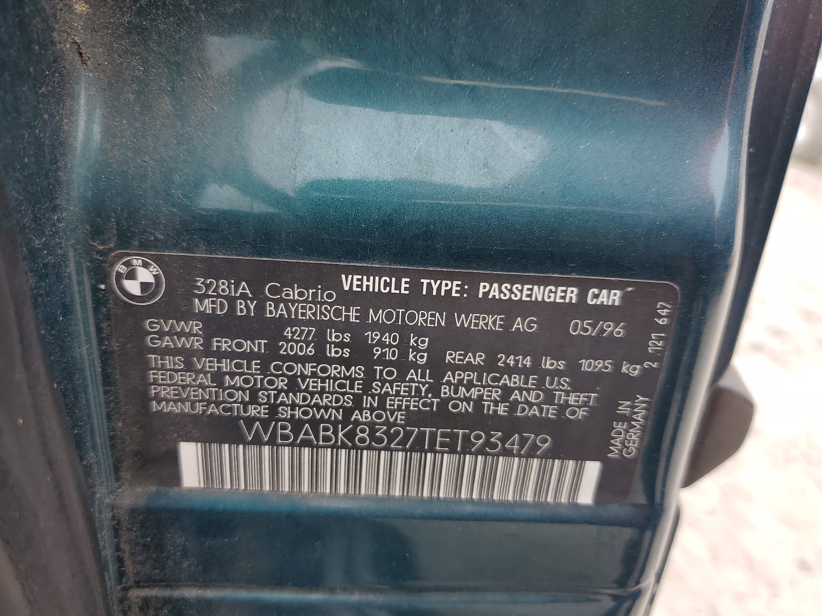 WBABK8327TET93479 1996 BMW 328 Ic Automatic