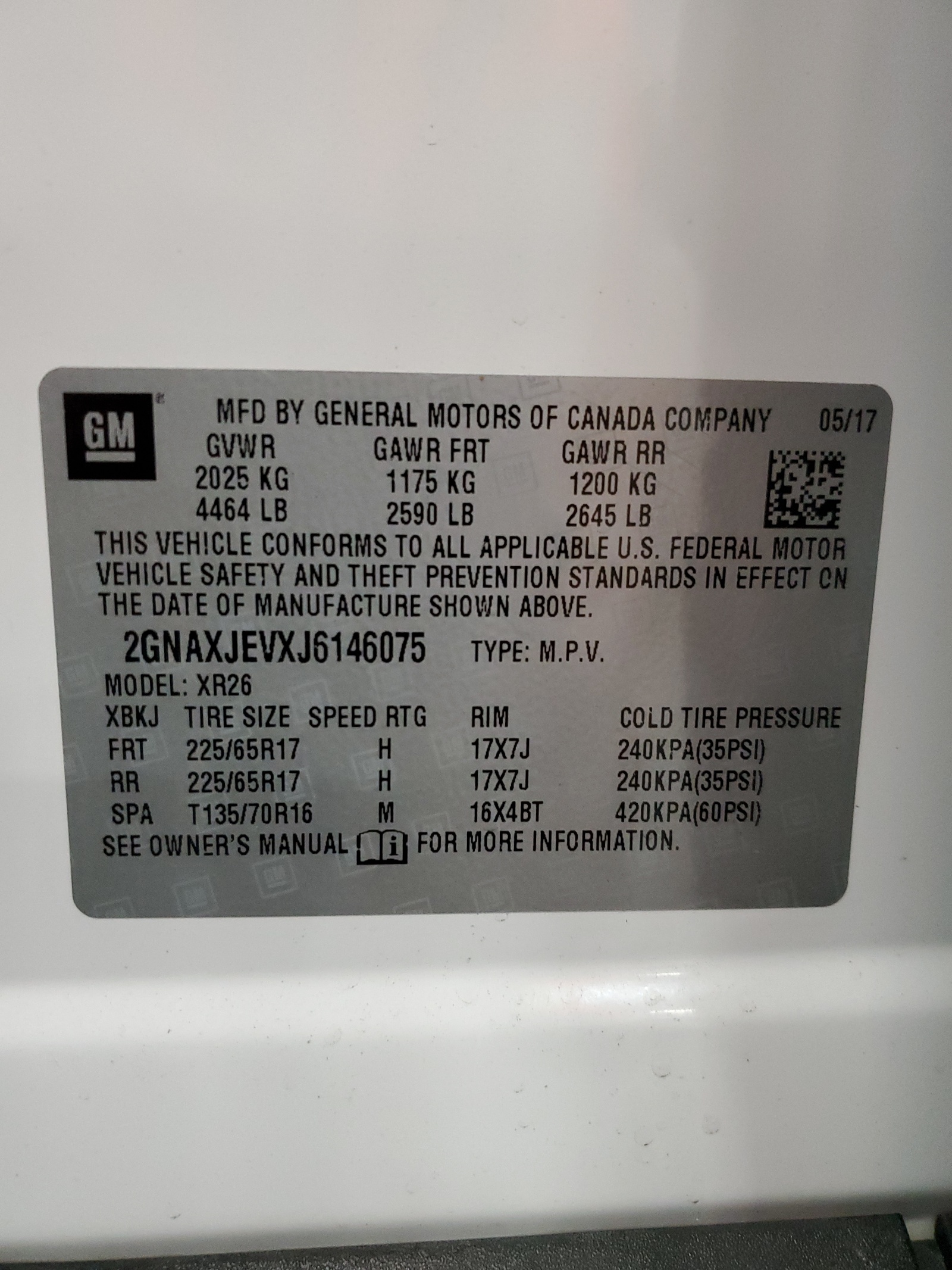 2GNAXJEVXJ6146075 2018 Chevrolet Equinox Lt