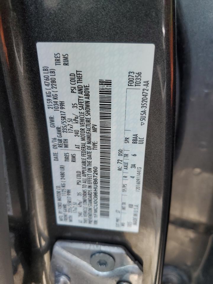 2017 Ford Escape Se VIN: 1FMCU0G96HUB67260 Lot: 62954304