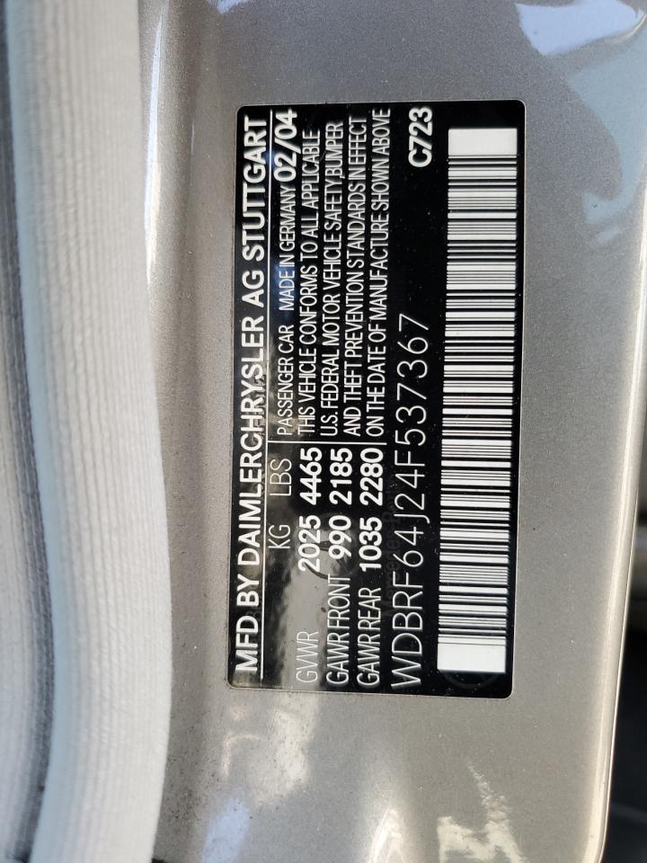 2004 Mercedes-Benz C 320 VIN: WDBRF64J24F537367 Lot: 64606594