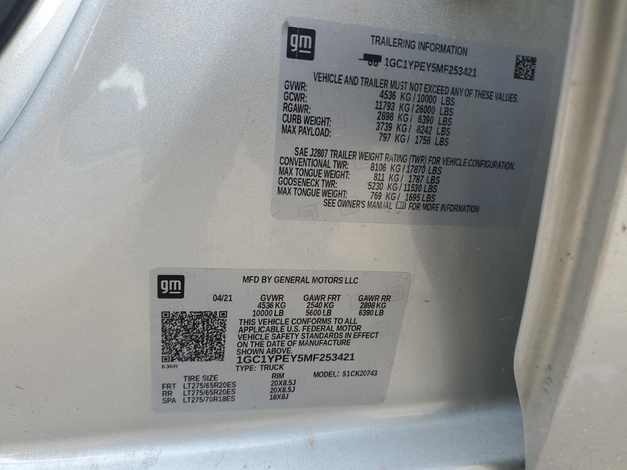 2021 Chevrolet Silverado K2500 Heavy Duty Ltz VIN: 1GC1YPEY5MF253421 Lot: 65316884