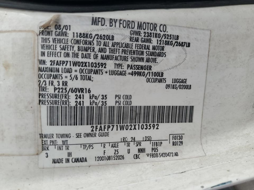 2FAFP71W02X103592 2002 Ford Crown Victoria Police Interceptor