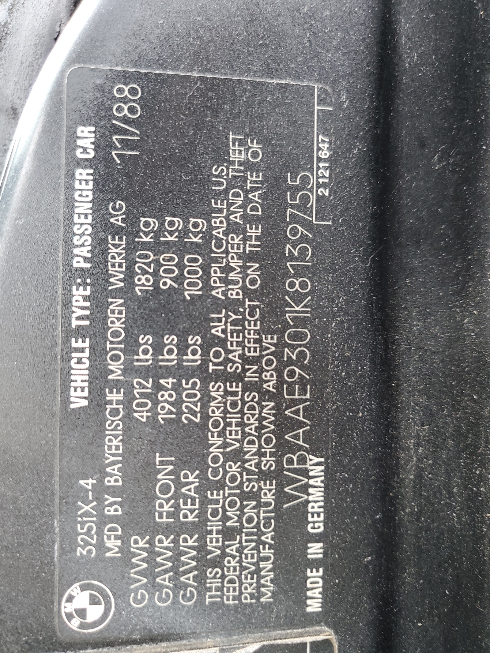 WBAAE9301K8139755 1989 BMW 325 Ix