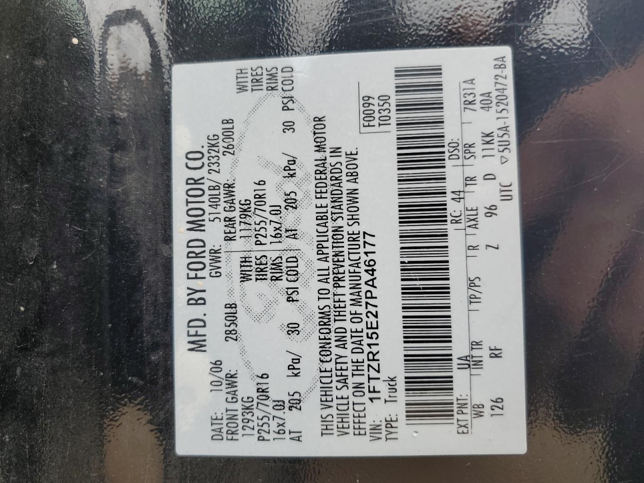 2007 Ford Ranger Super Cab VIN: 1FTZR15E27PA46177 Lot: 64360564