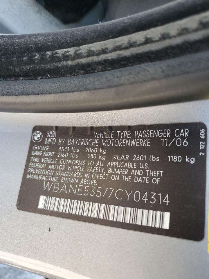 2007 BMW 525 I VIN: WBANE53577CY04314 Lot: 62301254