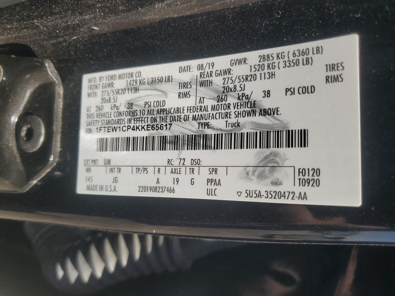 1FTEW1CP4KKE65617 2019 Ford F150 Supercrew