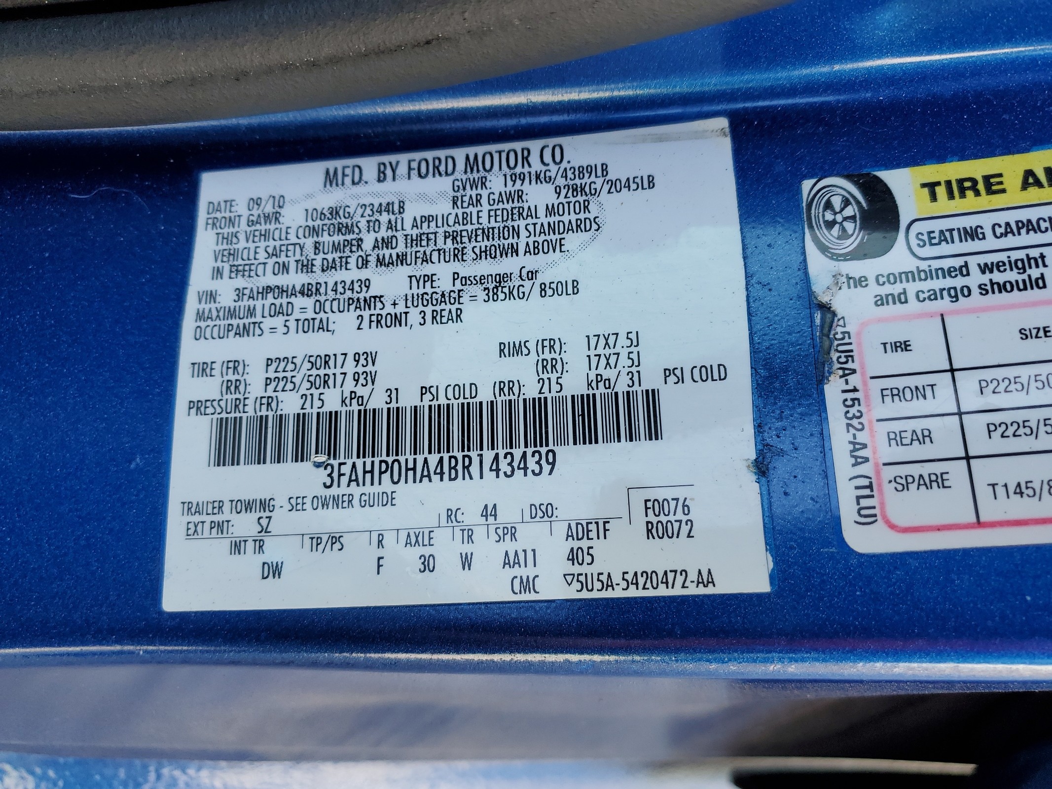 3FAHP0HA4BR143439 2011 Ford Fusion Se