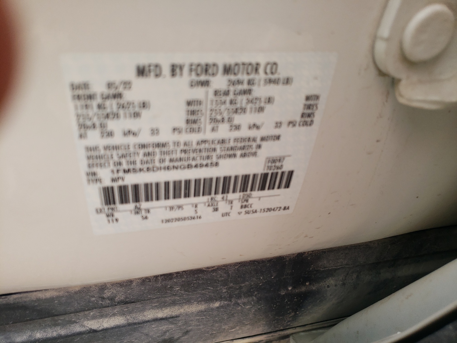 1FMSK8DH6NGB49458 2022 Ford Explorer Xlt