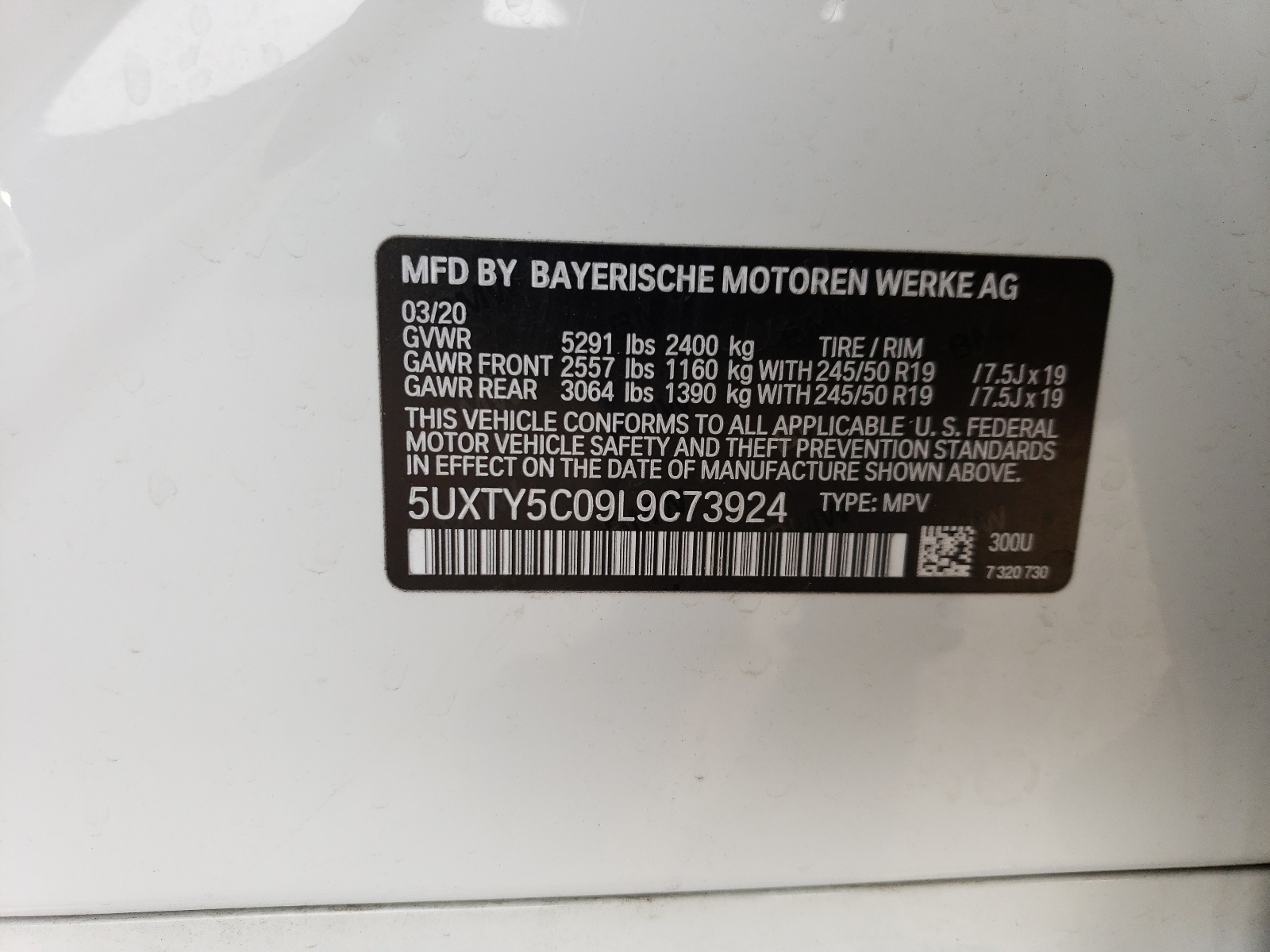 5UXTY5C09L9C73924 2020 BMW X3 xDrive30I