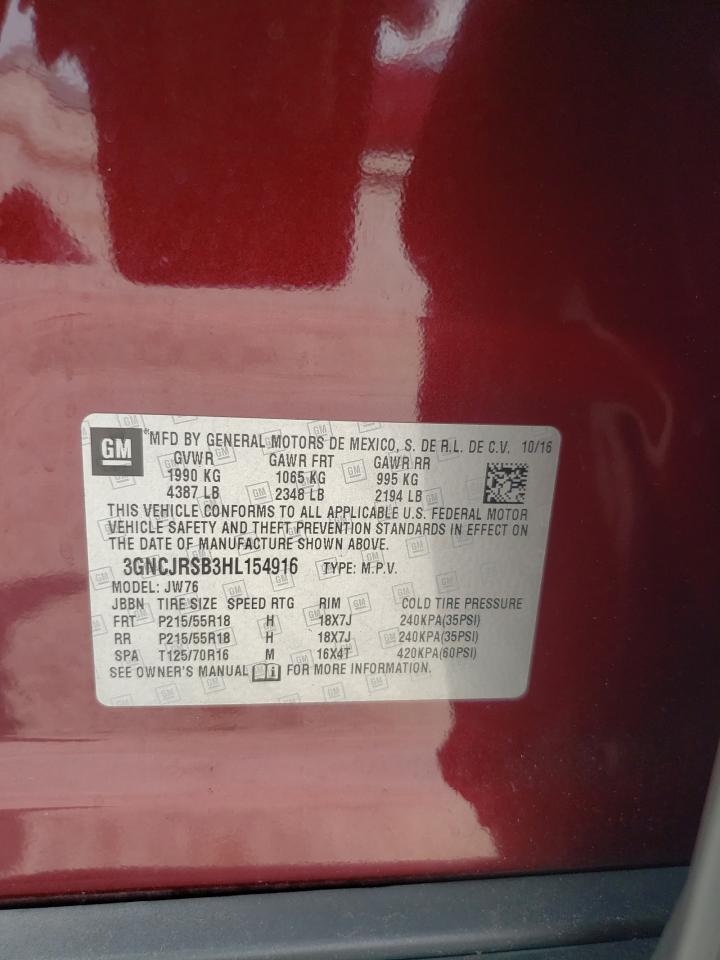 2017 Chevrolet Trax Premier VIN: 3GNCJRSB3HL154916 Lot: 62594244