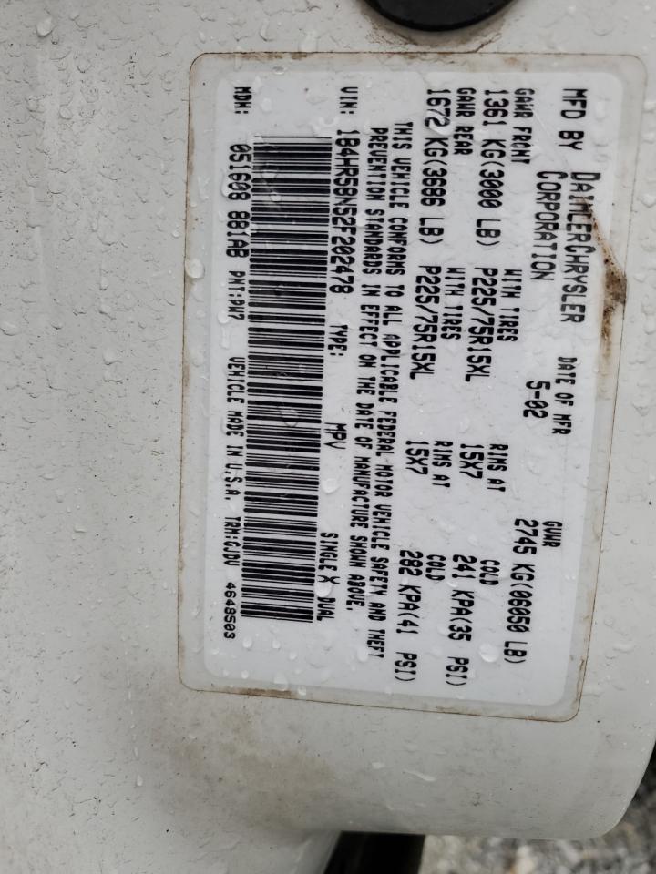 2002 Dodge Durango Slt Plus VIN: 1B4HR58N52F202478 Lot: 64195244