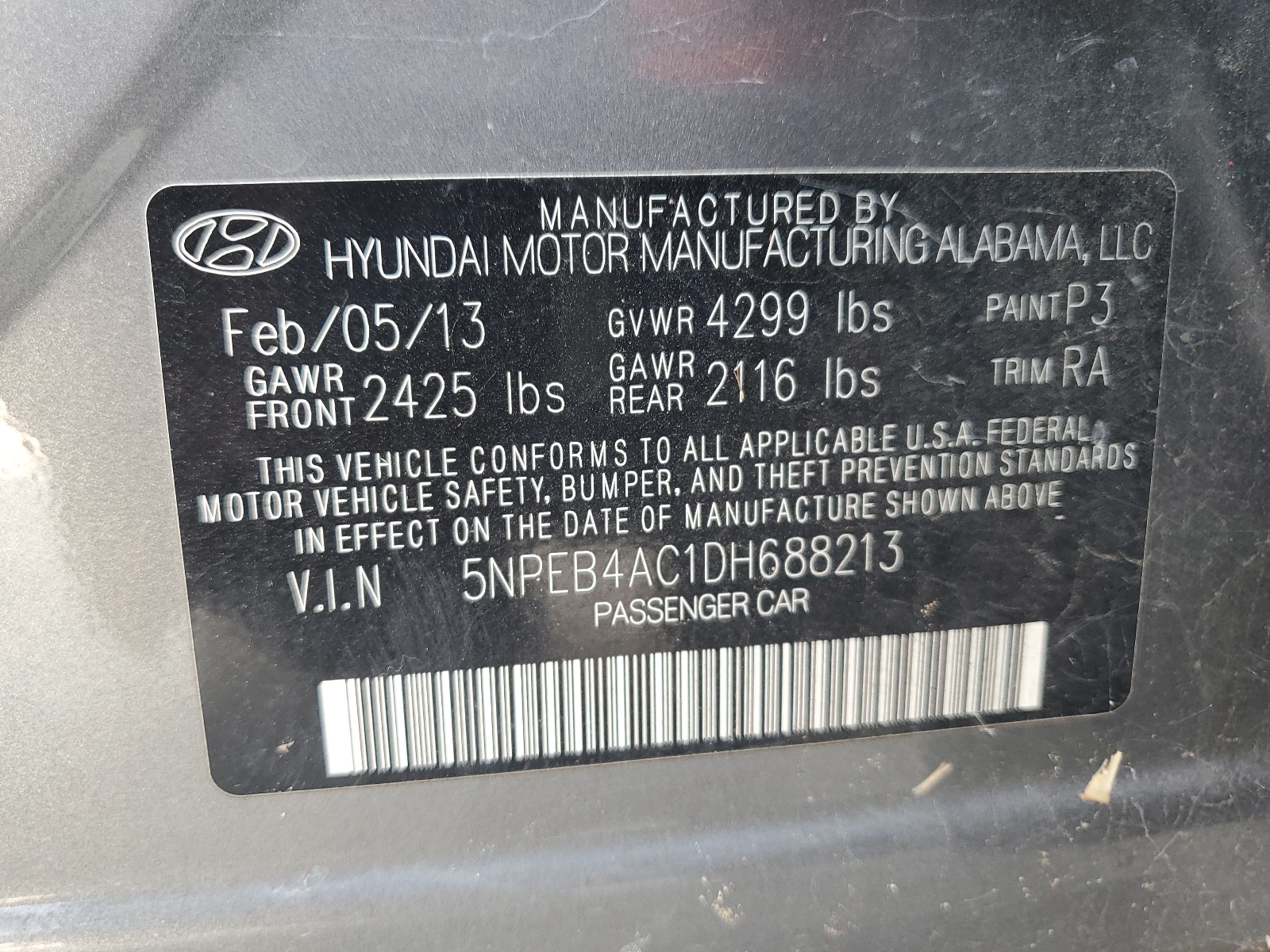 5NPEB4AC1DH688213 2013 Hyundai Sonata Gls