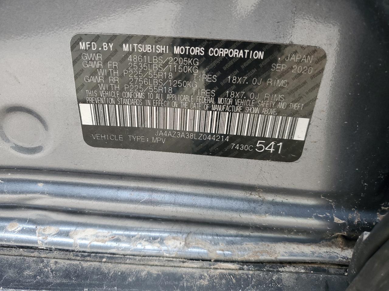 2020 Mitsubishi Outlander Se VIN: JA4AZ3A38LZ044214 Lot: 63682984