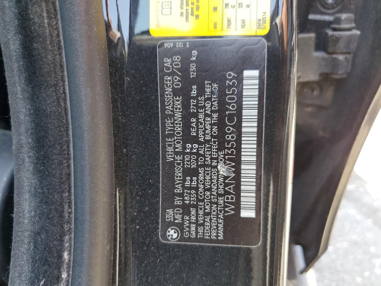 2009 BMW 535 I VIN: WBANW13589C160539 Lot: 63324894