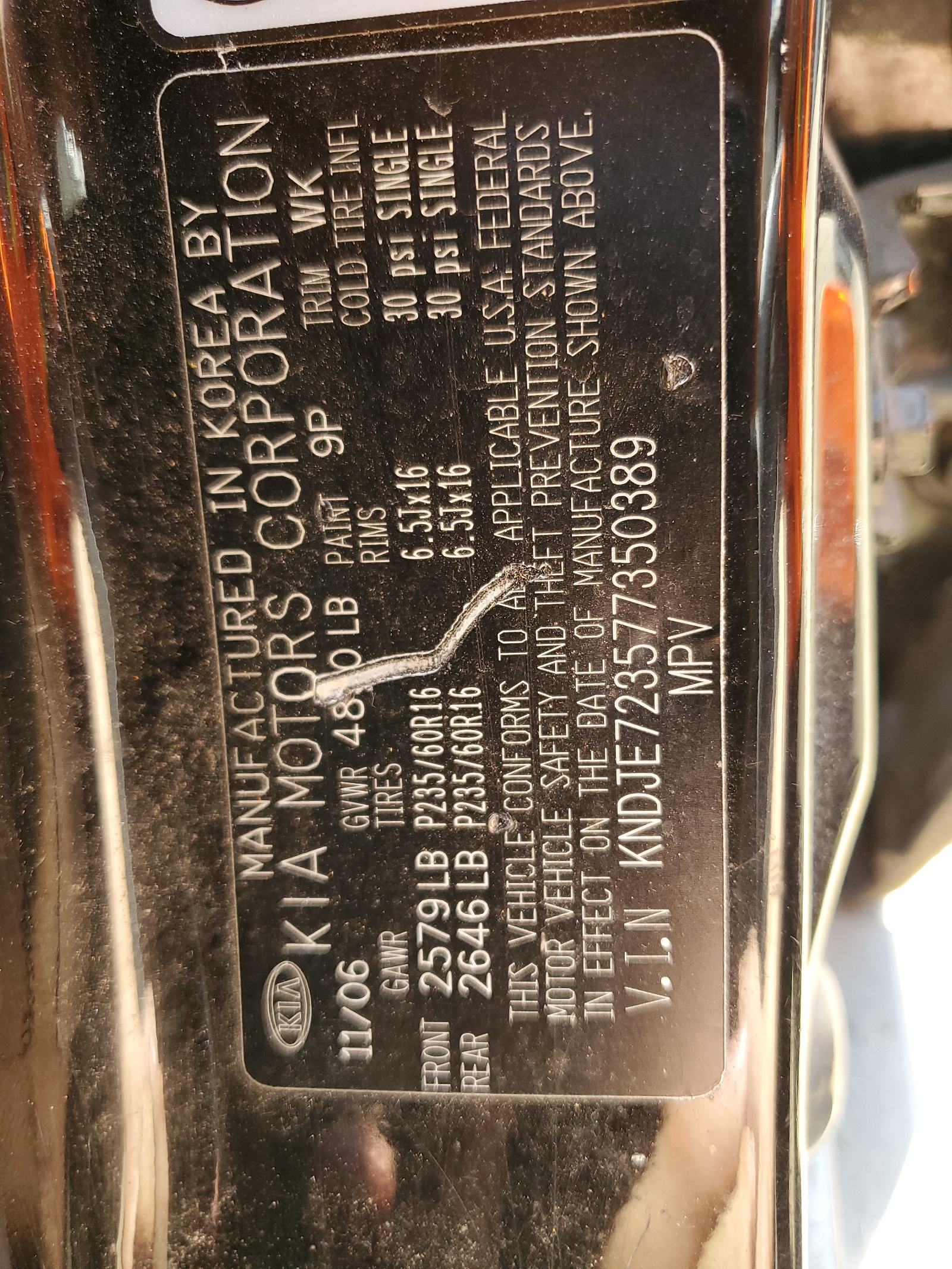 KNDJE723577350389 2007 Kia Sportage Ex