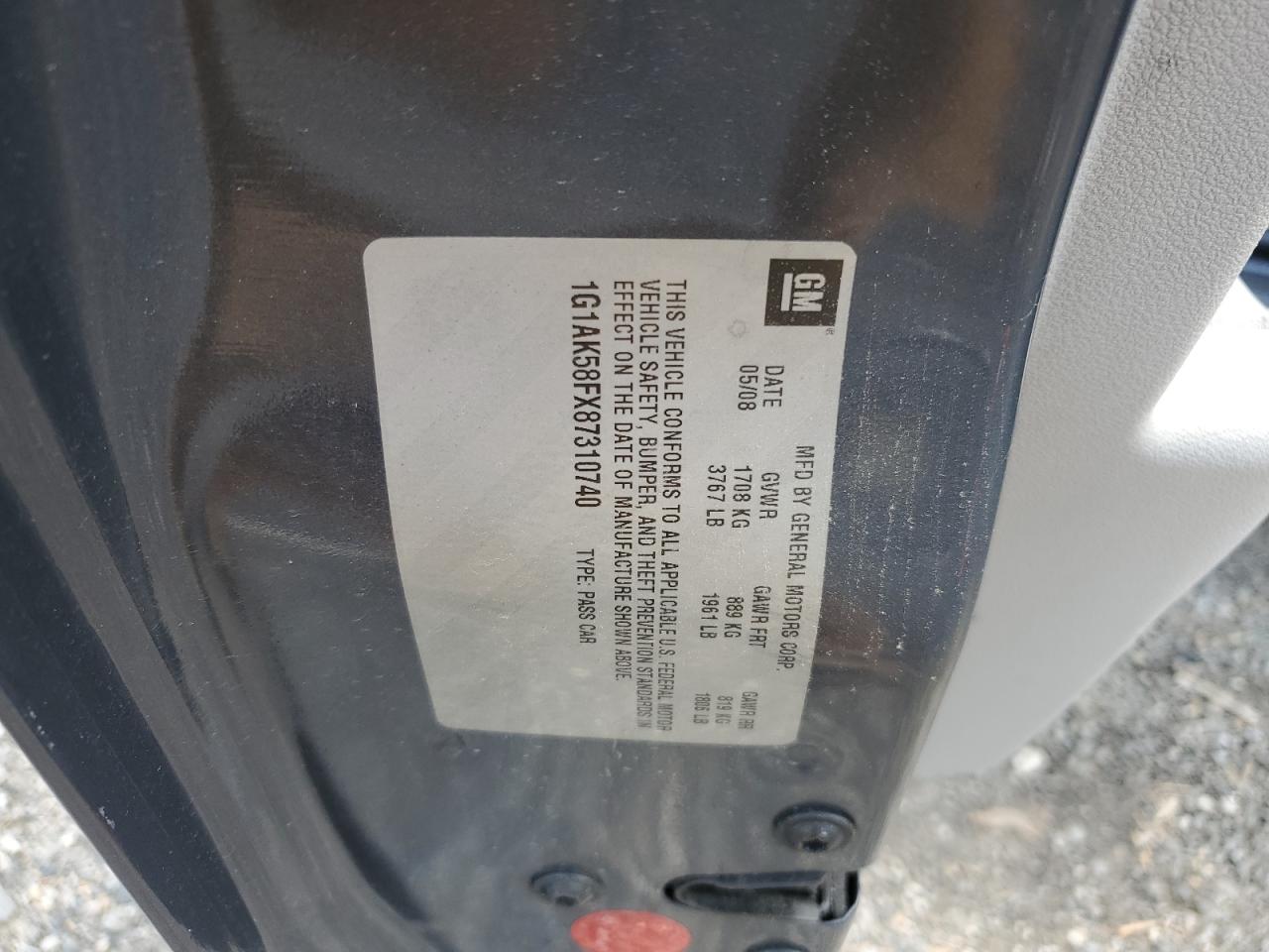 2008 Chevrolet Cobalt Ls VIN: 1G1AK58FX87310740 Lot: 64807624