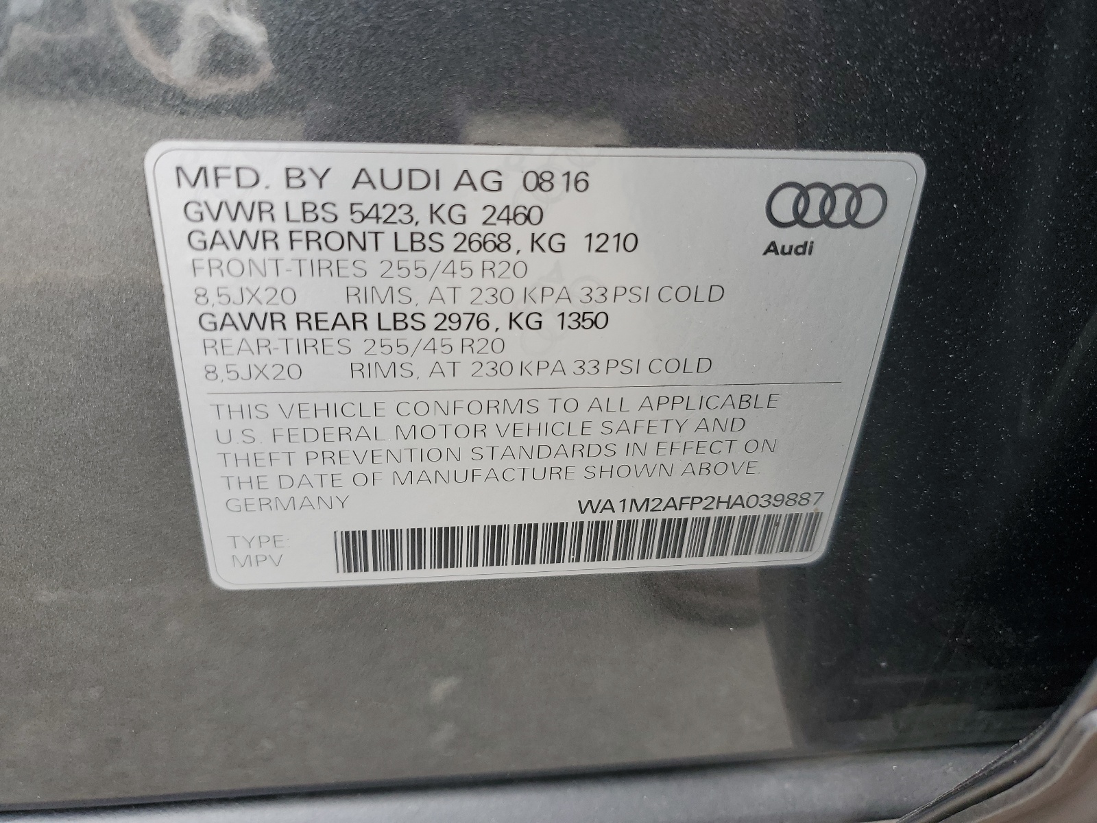 WA1M2AFP2HA039887 2017 Audi Q5 Premium Plus