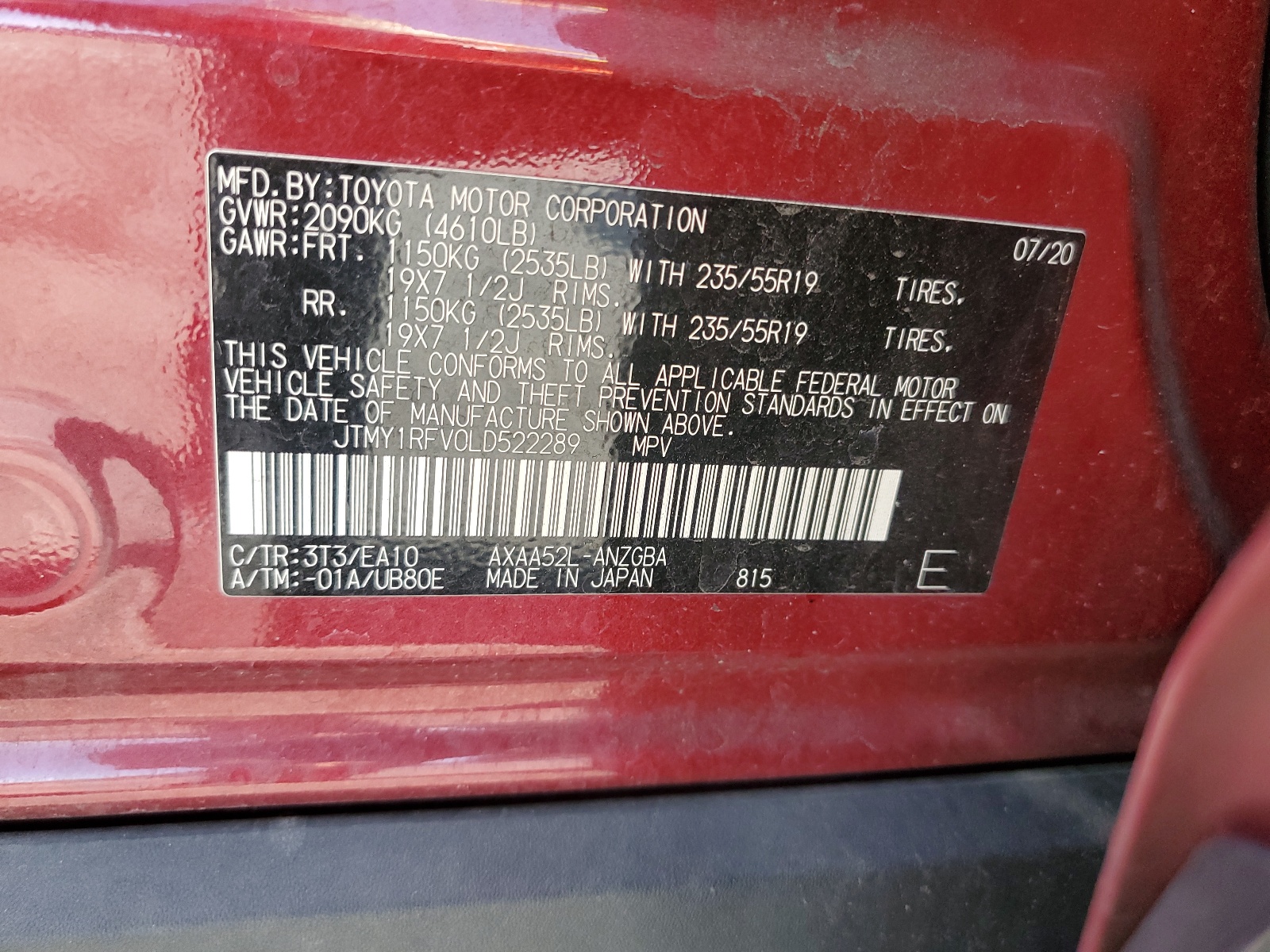 JTMY1RFV0LD522289 2020 Toyota Rav4 Limited