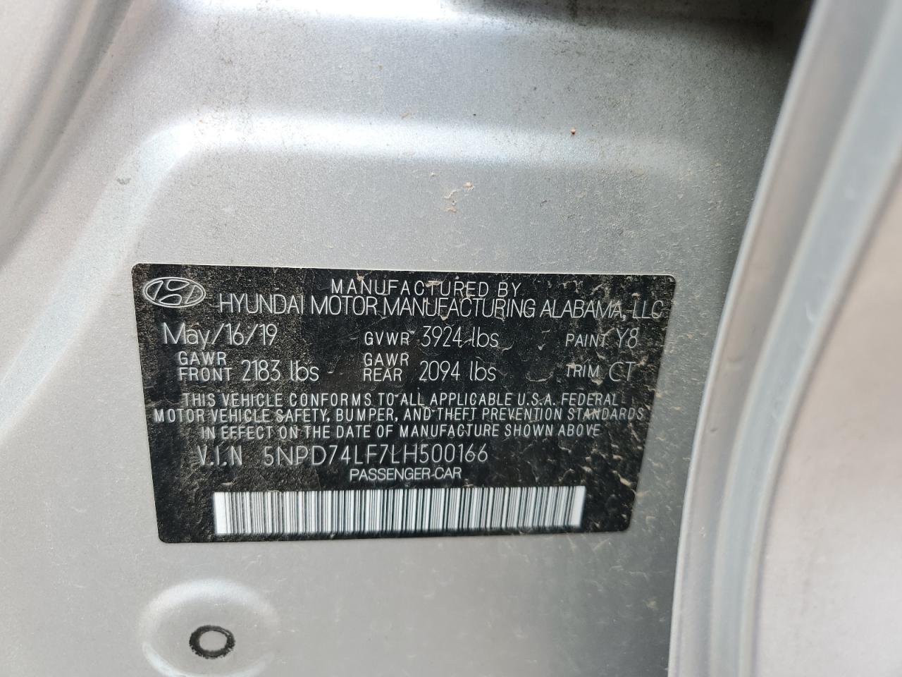 2020 Hyundai Elantra Se VIN: 5NPD74LF7LH500166 Lot: 60738144