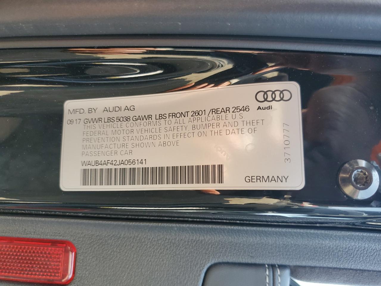 2018 Audi S4 Premium Plus VIN: WAUB4AF42JA056141 Lot: 63501094