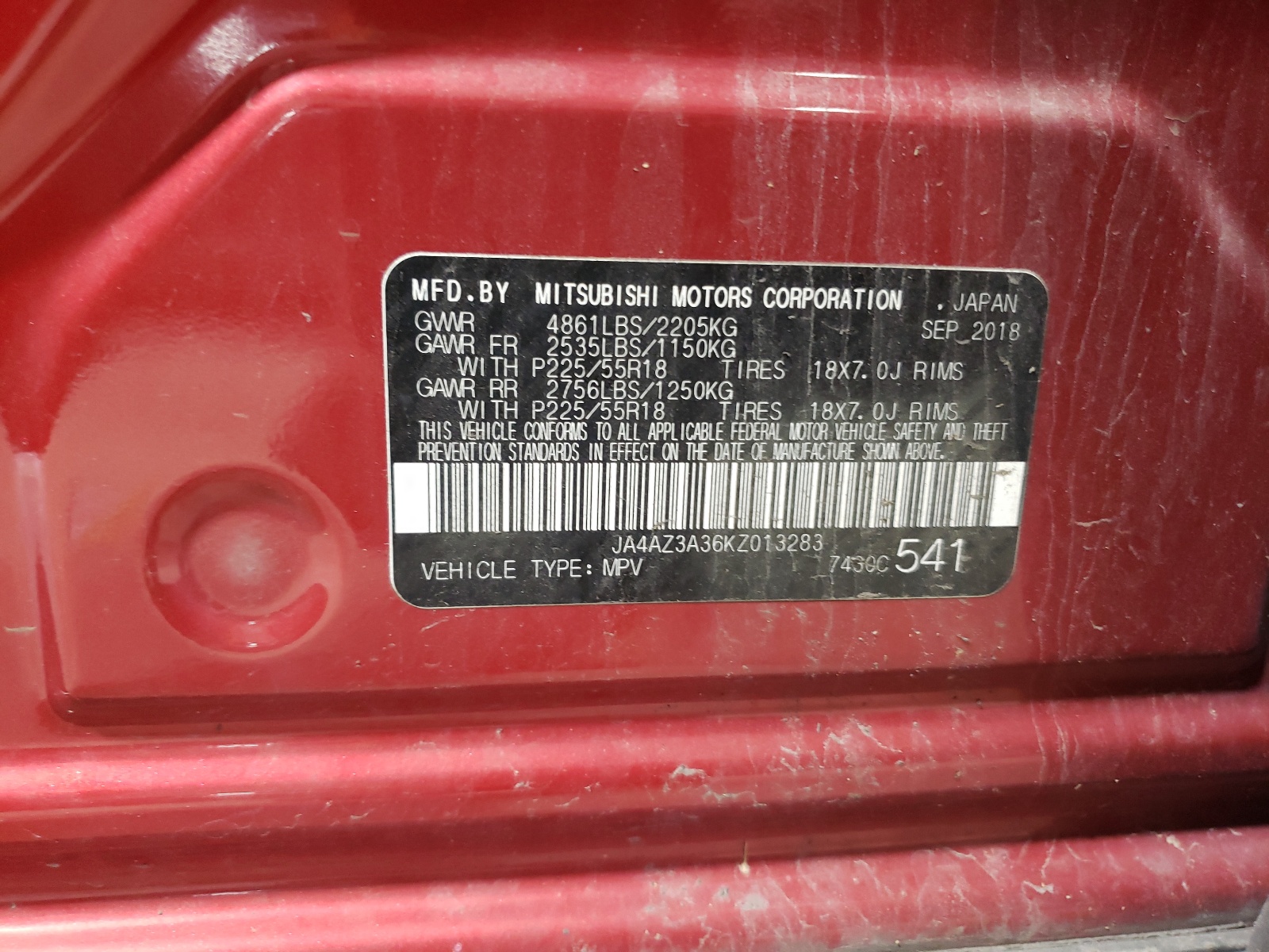 JA4AZ3A36KZ013283 2019 Mitsubishi Outlander Se