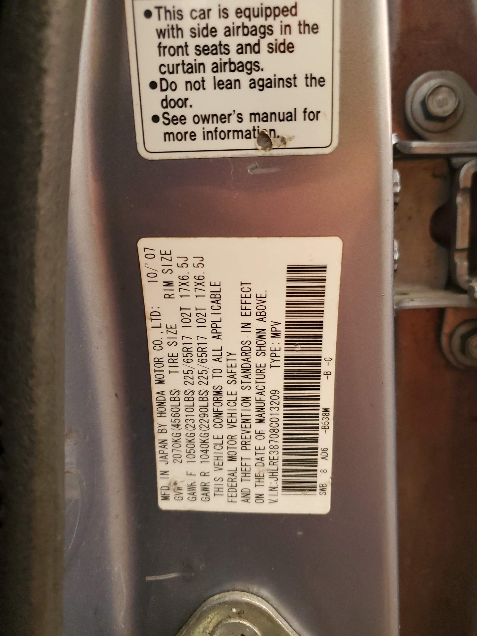 JHLRE38708C013209 2008 Honda Cr-V Exl