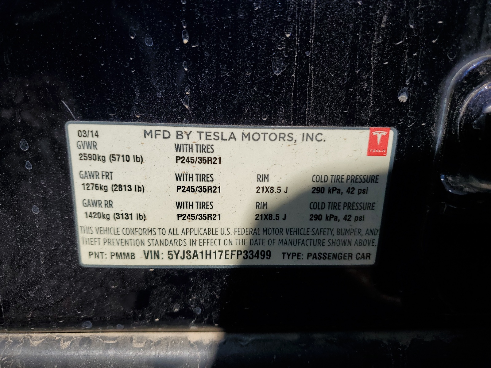 5YJSA1H17EFP33499 2014 Tesla Model S