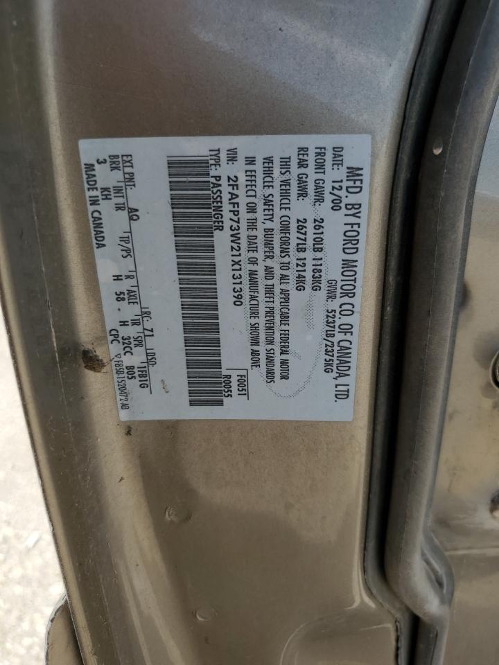 2001 Ford Crown Victoria VIN: 2FAFP73W21X131390 Lot: 59726964