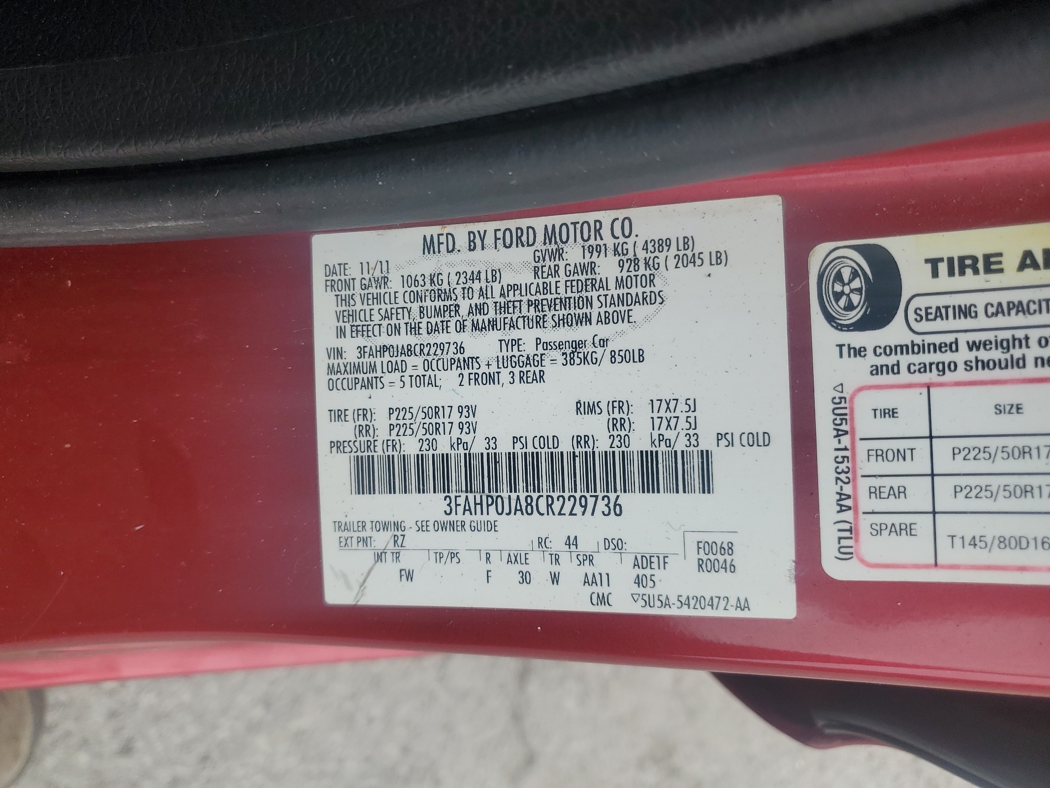 3FAHP0JA8CR229736 2012 Ford Fusion Sel