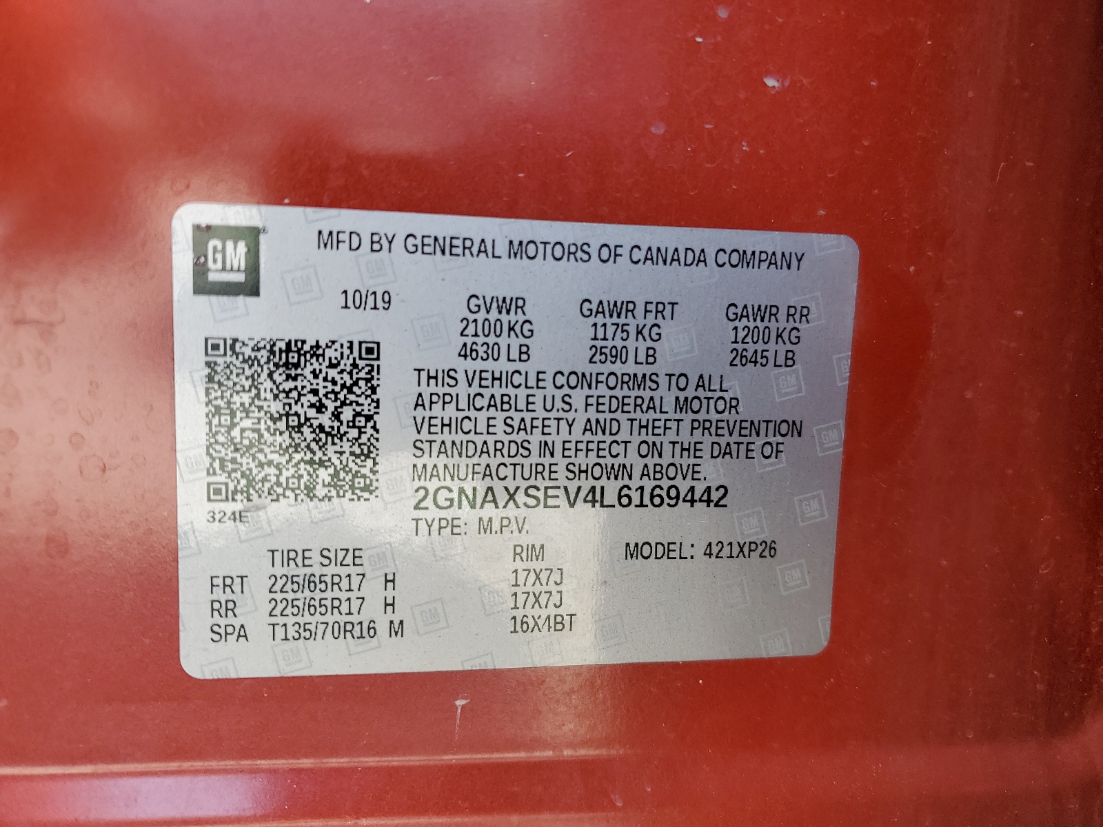 2GNAXSEV4L6169442 2020 Chevrolet Equinox Ls