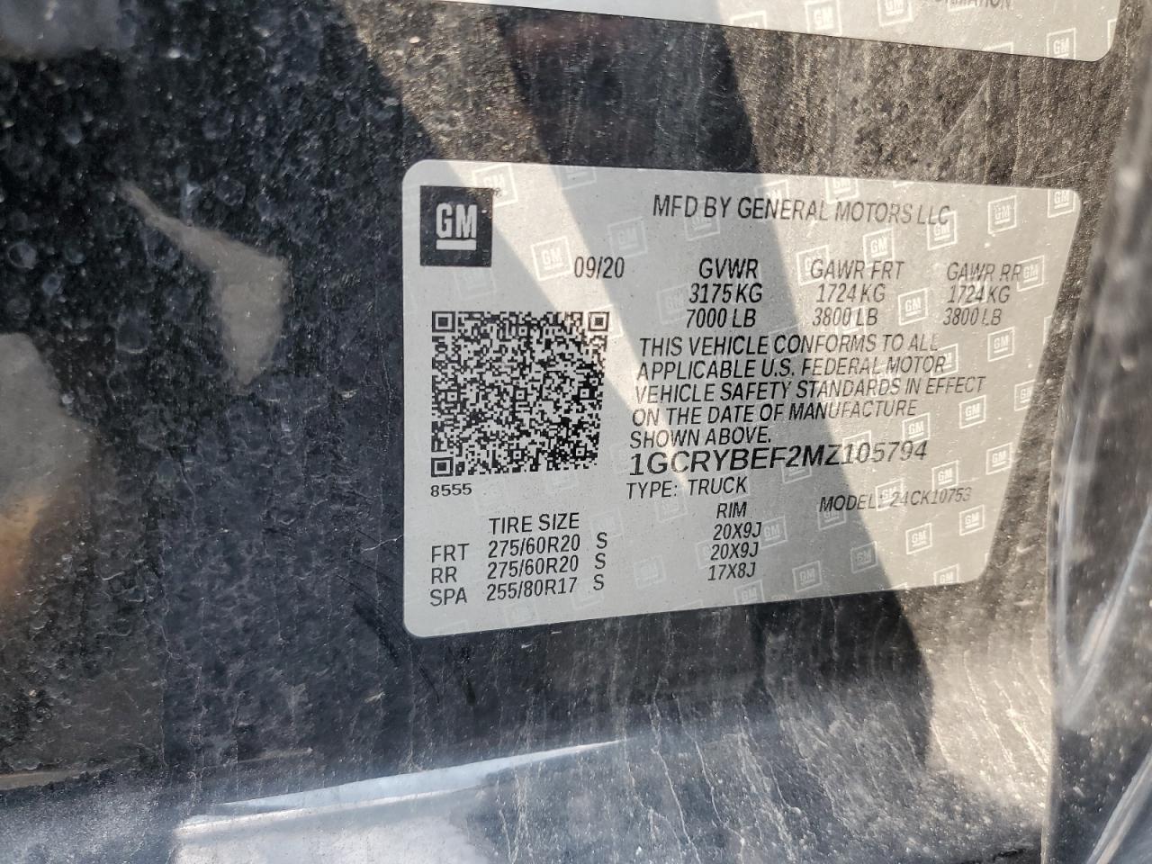 2021 Chevrolet Silverado K1500 Custom VIN: 1GCRYBEF2MZ105794 Lot: 62611544