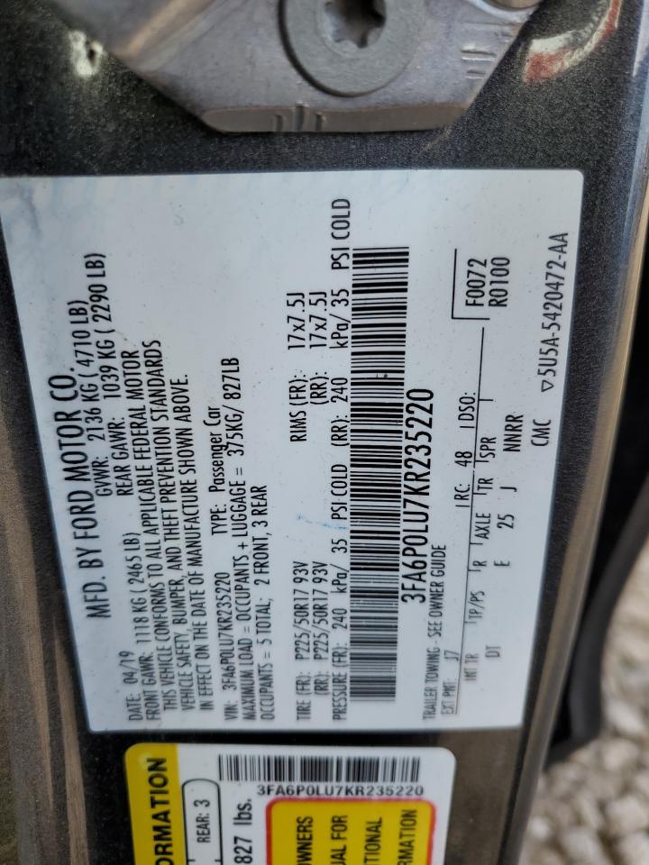 3FA6P0LU7KR235220 2019 FORD FUSION - Image 13