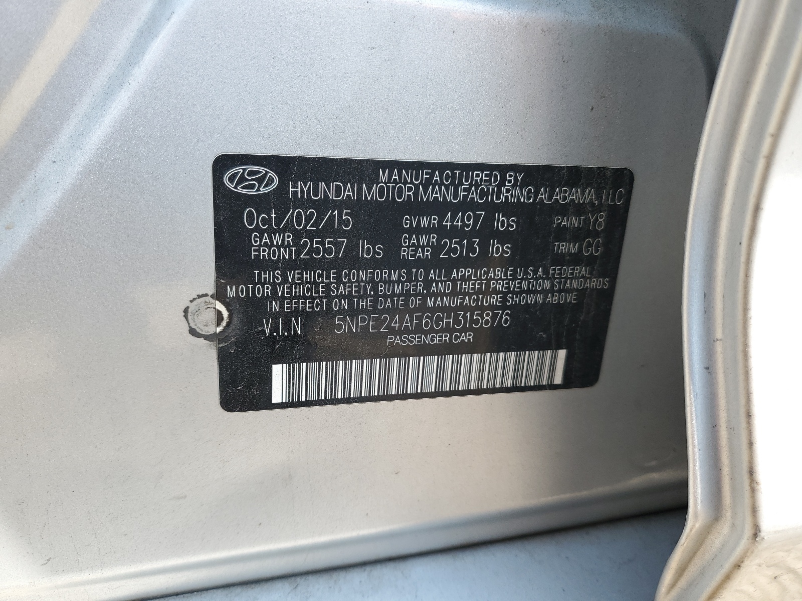 5NPE24AF6GH315876 2016 Hyundai Sonata Se