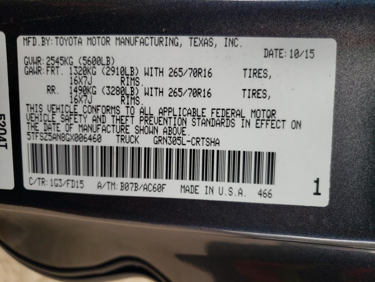 2016 Toyota Tacoma Access Cab VIN: 5TFSZ5AN8GX006460 Lot: 62068834