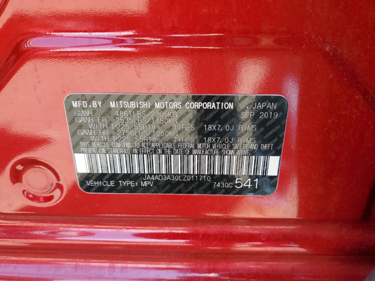 2020 Mitsubishi Outlander Se VIN: JA4AD3A30LZ011710 Lot: 60900304