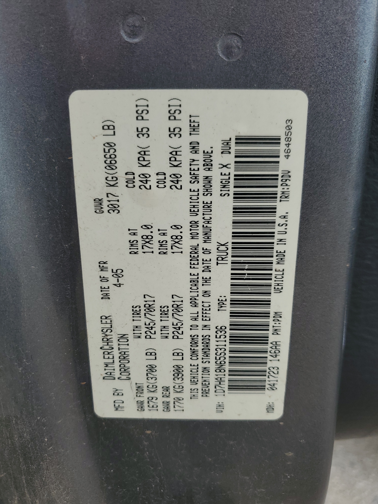 1D7HA18N65S311536 2005 Dodge Ram 1500 St