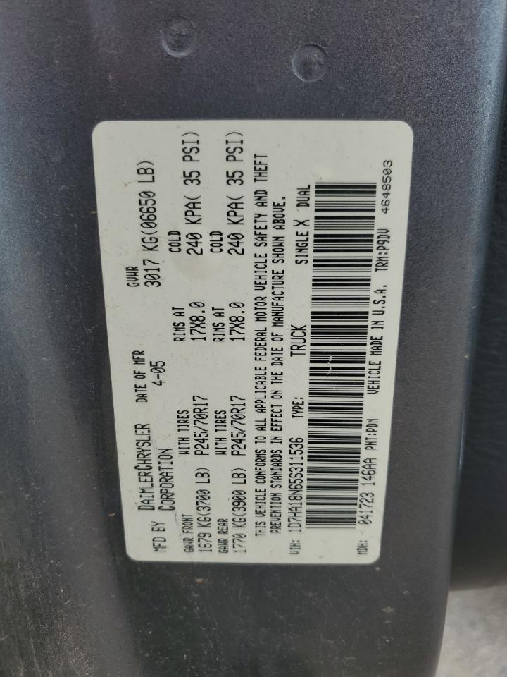 2005 Dodge Ram 1500 St VIN: 1D7HA18N65S311536 Lot: 62405184