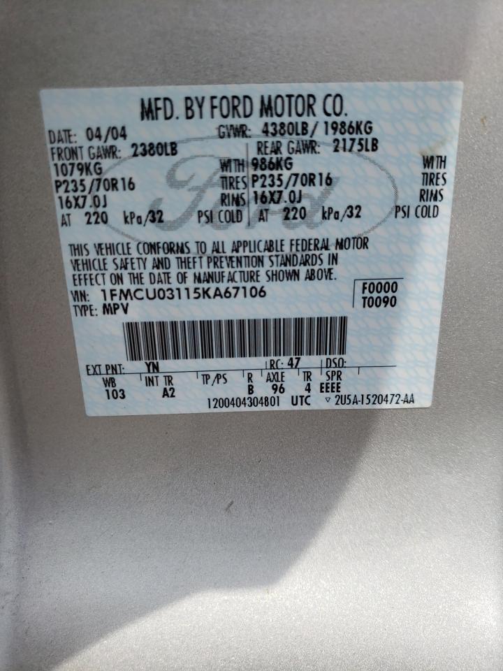 2005 Ford Escape Xlt VIN: 1FMCU03115KA67106 Lot: 61914064