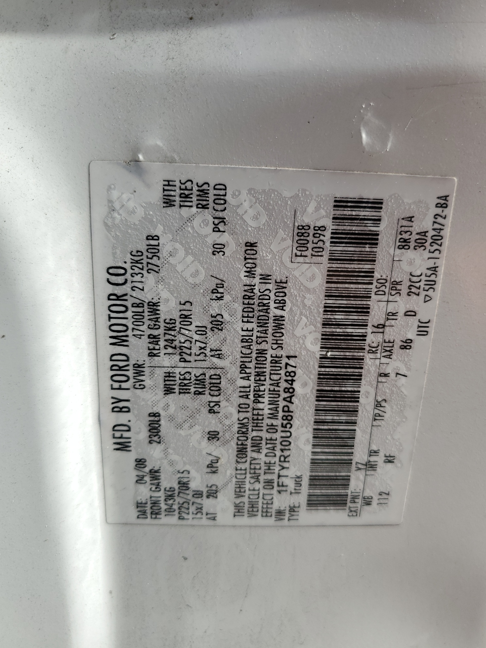 1FTYR10U58PA84871 2008 Ford Ranger