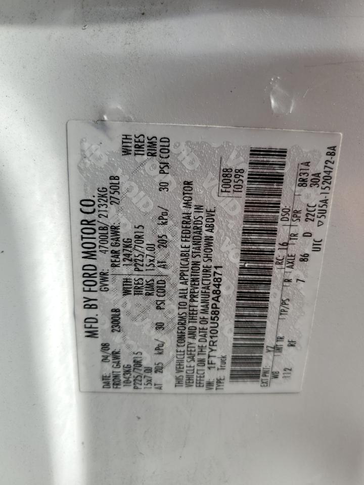 2008 Ford Ranger VIN: 1FTYR10U58PA84871 Lot: 65633054