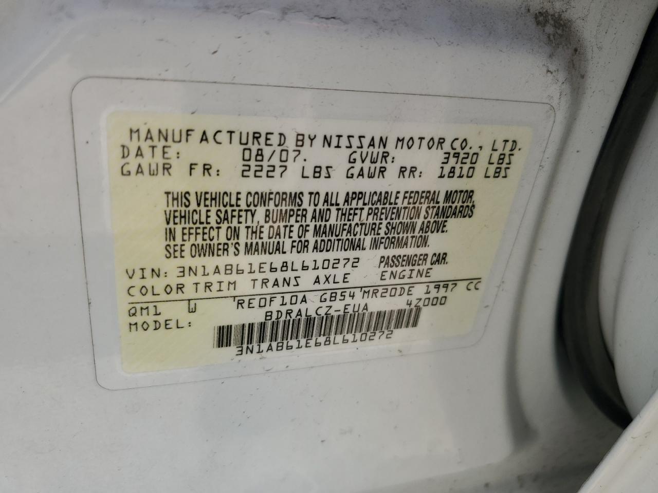 3N1AB61E68L610272 2008 Nissan Sentra 2.0