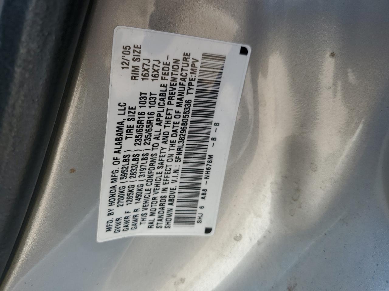 2006 Honda Odyssey Lx VIN: 5FNRL38296B055336 Lot: 62327524