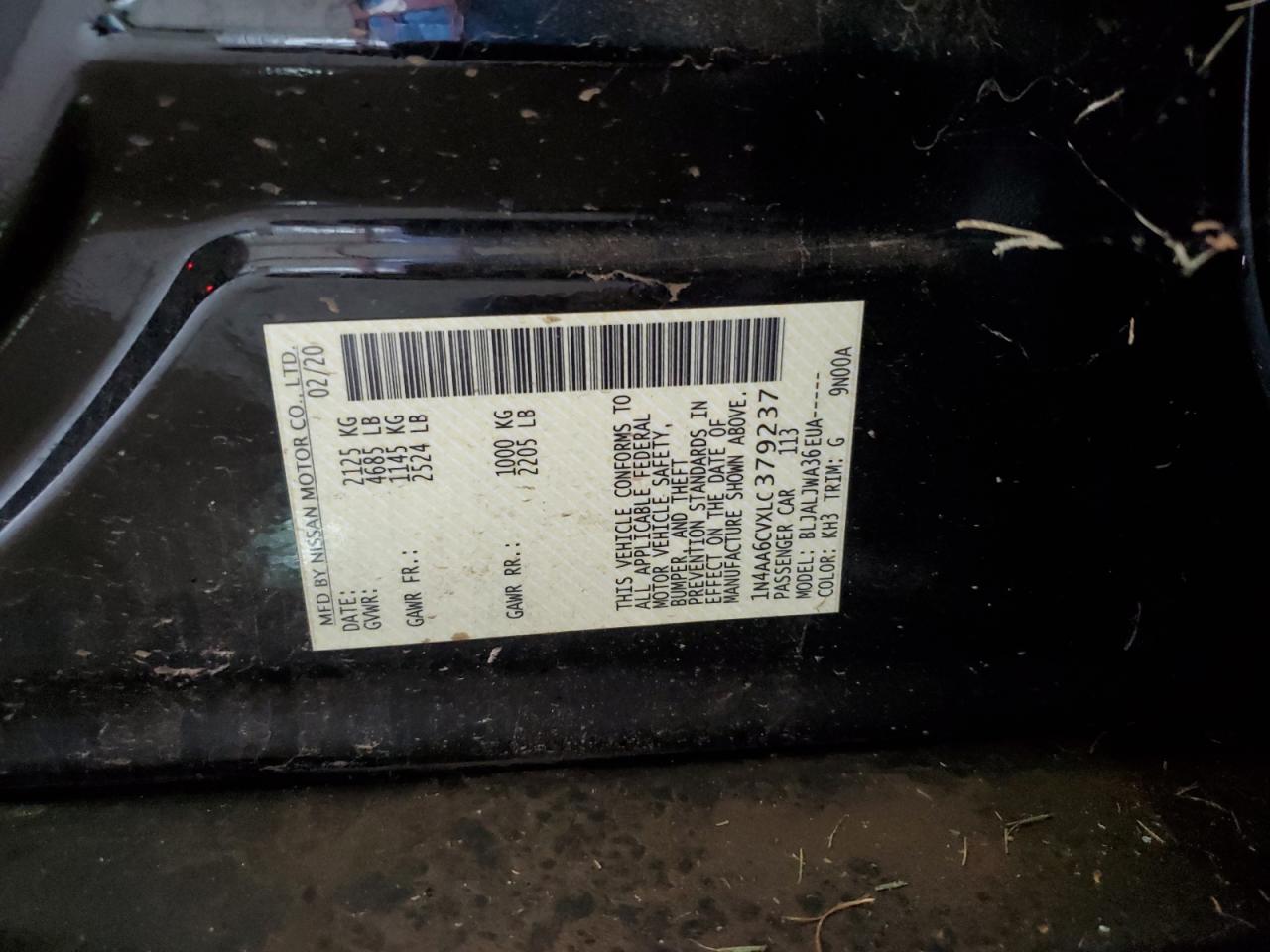 2020 Nissan Maxima Sv VIN: 1N4AA6CVXLC379237 Lot: 64369404