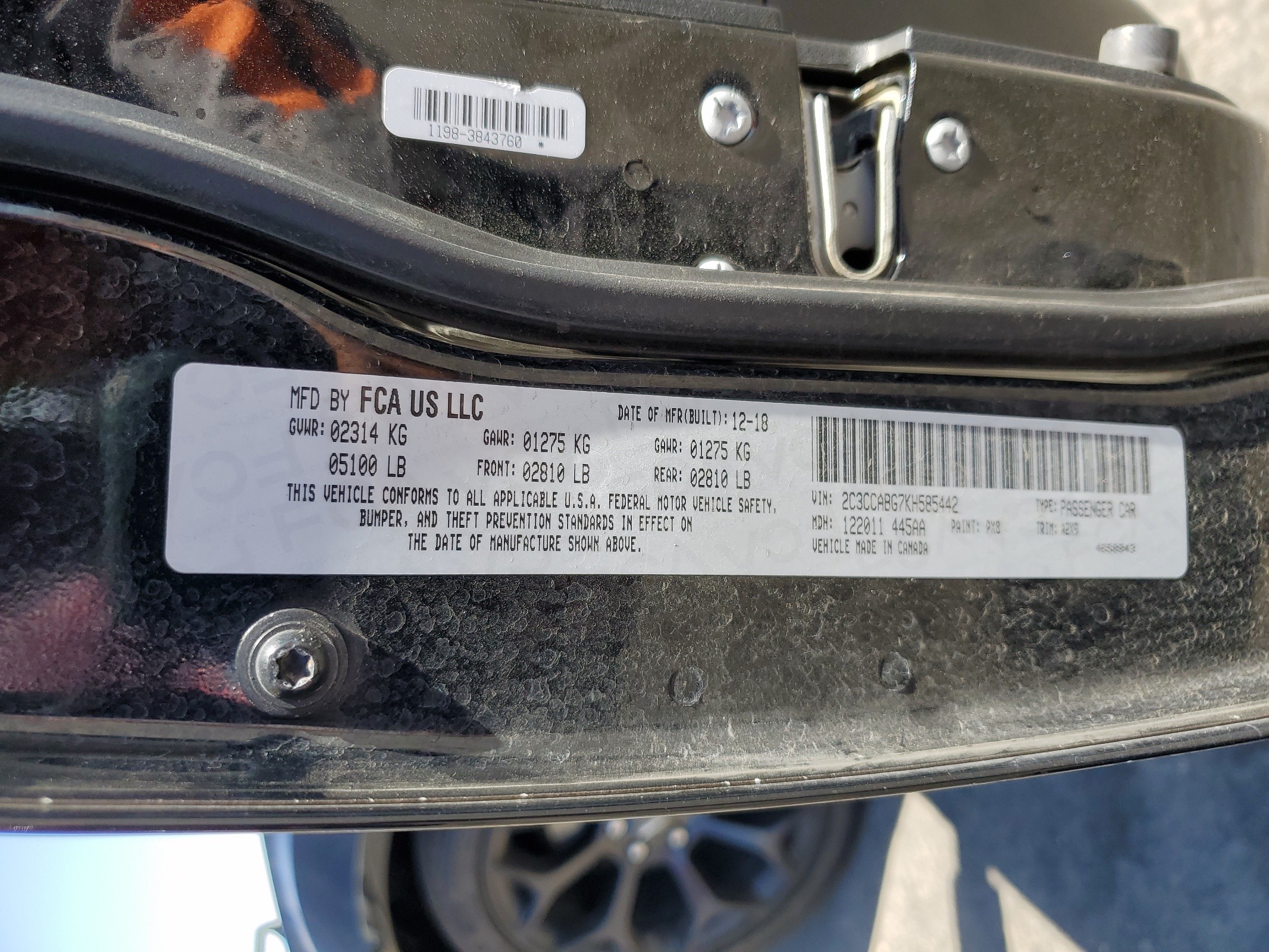 2C3CCABG7KH585442 2019 Chrysler 300 S