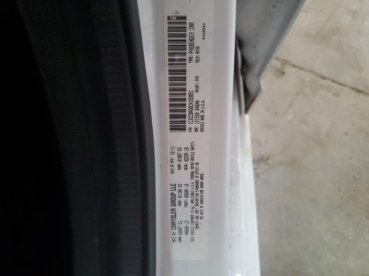 2012 Chrysler 200 Lx VIN: 1C3CCBAG8CN183851 Lot: 62962484