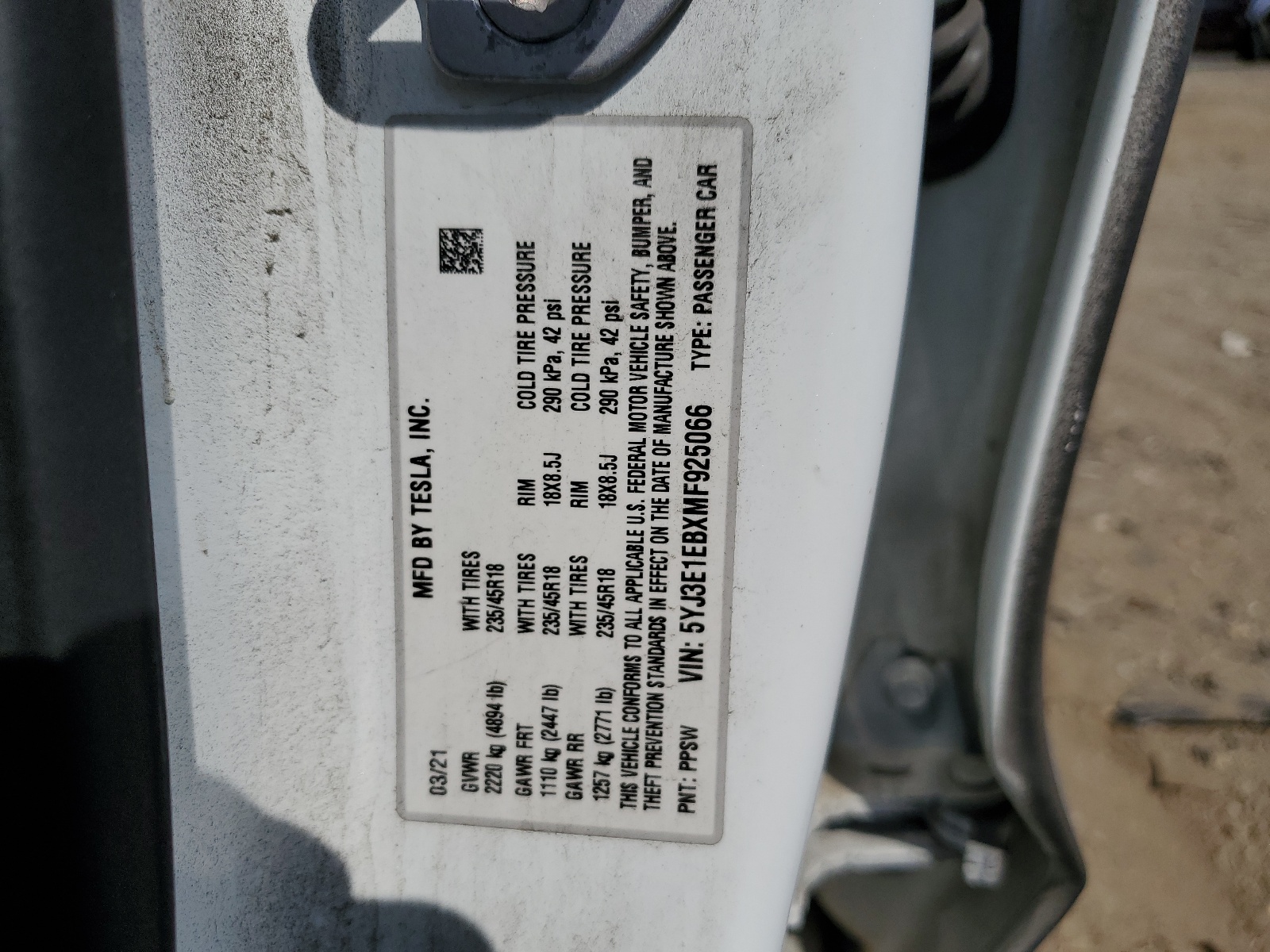 5YJ3E1EBXMF925066 2021 Tesla Model 3